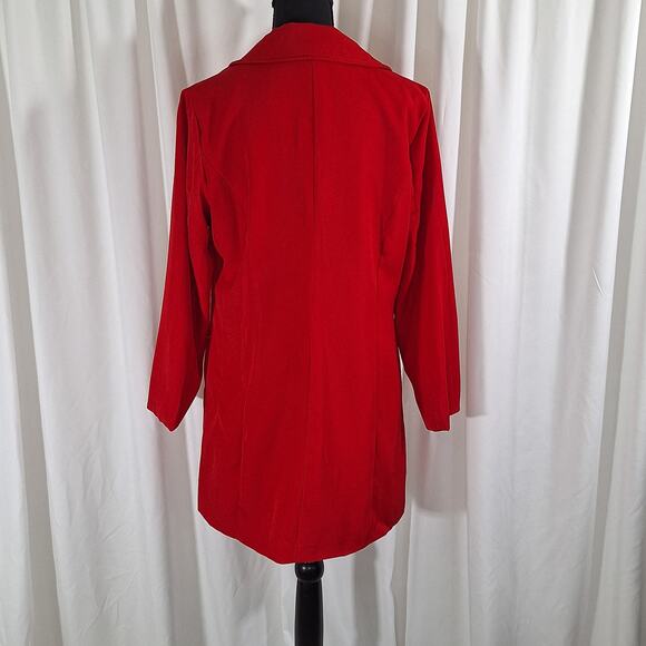 Women's Red Double Breasted Trench Jacket 12-14 Large Lined Mid-Length 80s-90s - Picture 3 of 12